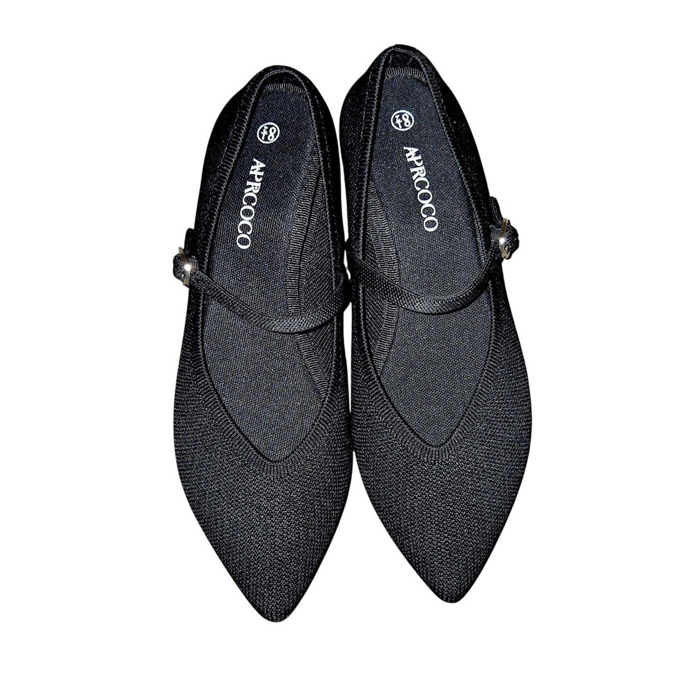 Aprcoco European Flat Pointed Shoes Black With Silver Buckles. Trendy. Size 8.5